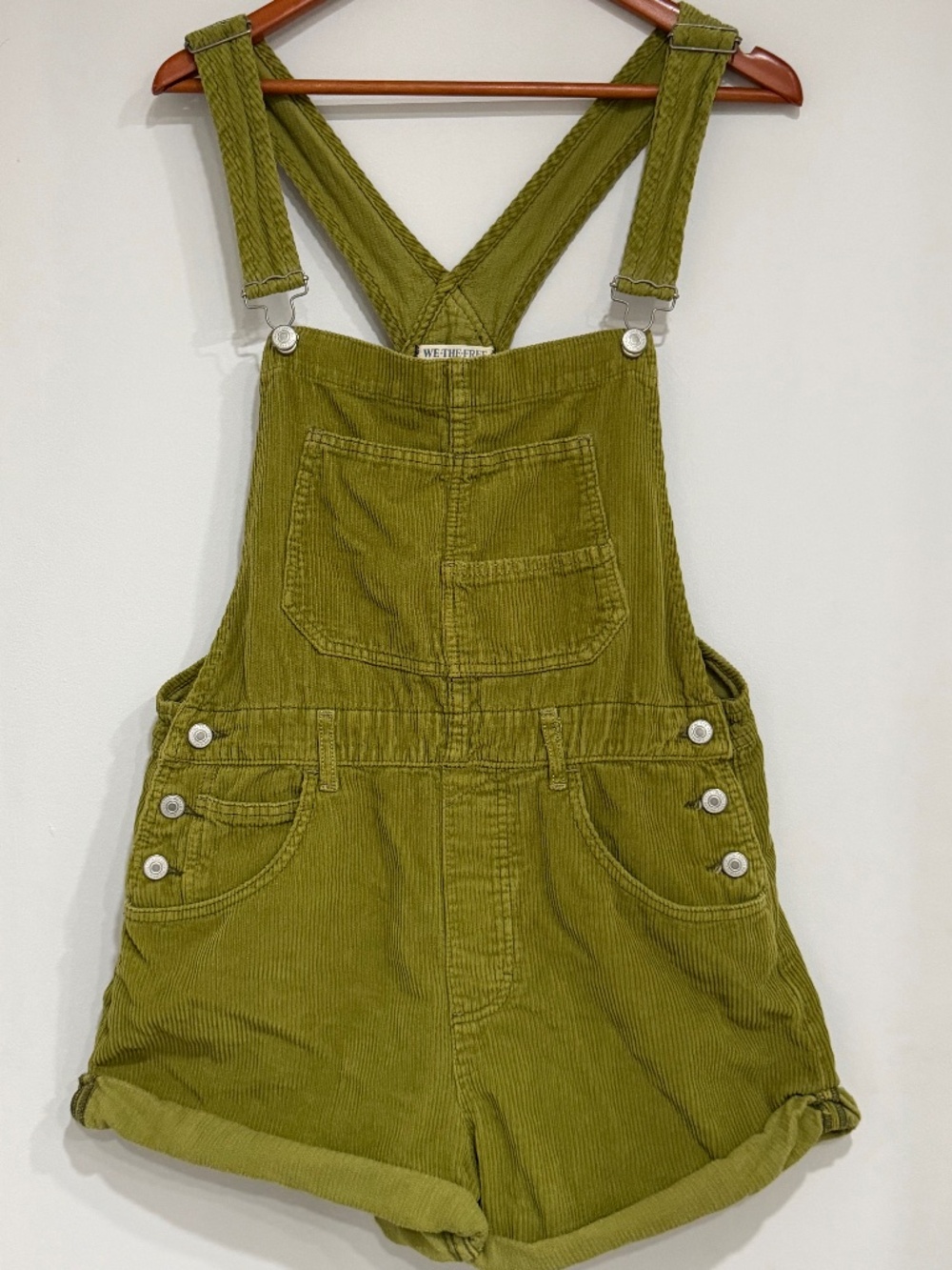 We The Free Green Corduroy Short Overalls